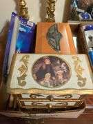 Jewelry box, Harlet Davidson 100yr anniversary wooden box, fiber optic light and 2 drumsticks