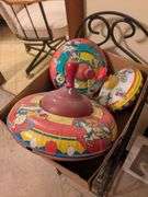 Ohio Art tin top #36, Ohio Art top #304a135, J. Chein tin top, with shelf 31"x10"10"