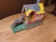 J&E Stevens Cast Iron Mechanical Bank 1880s - Mule entering Barn