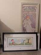 1995 VFW Charlie Brown print framed 118/250 w/ certificate authenticity with 2 Alphonse Mucha prints