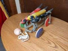 1927 Tinker Dogs #263 pull toy, tin windup tractor, Schuco toy car