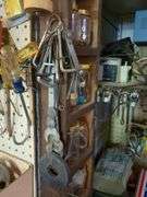 Shelf and contents: Allen wrenches, crescent wrenches, bolts, pins and washers