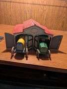Lehmann Marke #772 double car garage w/ Lehmann #772 sedan and Lehmann #760 racer