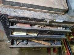 Shop cabinet (32" x 26" x 17") and contants: shop vac, hammers, screws and misc.