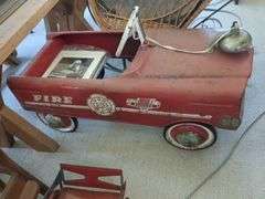 Viktor Schreckengost Metal firechief pedal car, with a book about the designer, and print