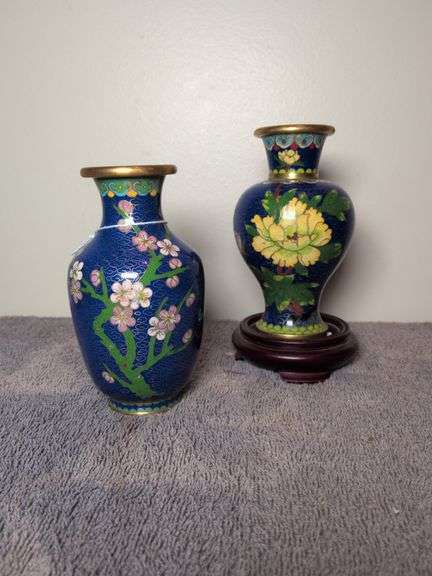 Two matching 5" Cloisonne vases image