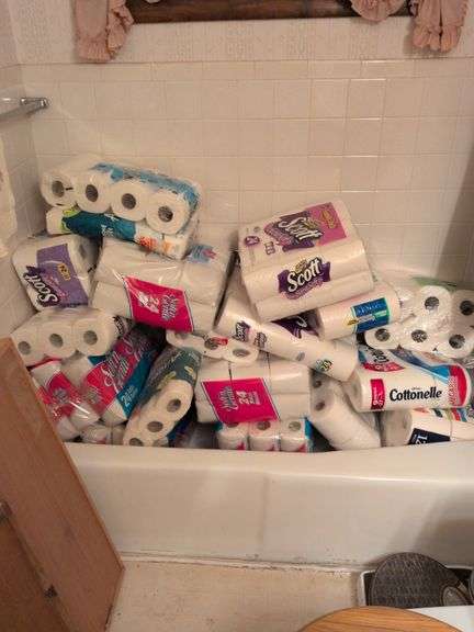 Toilet paper, wall shelves, decorations, cascade and misc. image