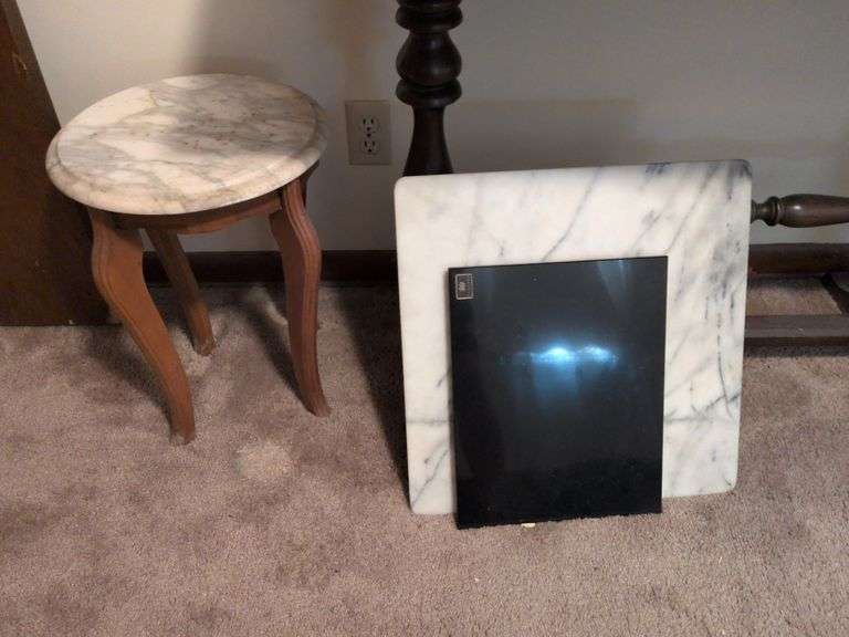 Marble topped wooden side table (17" x 14")  with 2 marble boards image