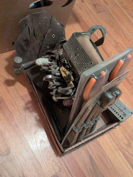 2 tool belts with misc. tools, screwdriver set, long reach pliers set image