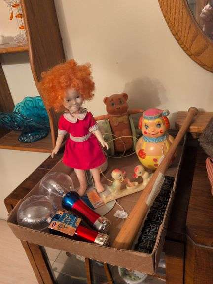 Kiddie Ycar clown, Little Orphan Annie, music box, and misc. image