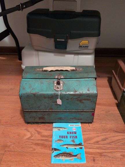 Plano tackle box with tackle, Plano tackle box, vintage Waterloo tackle box image