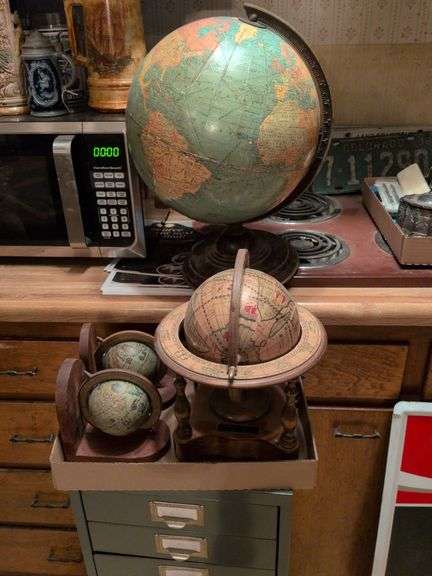 Large vintage globe, Vintage table globe and Vintage globe bookends image