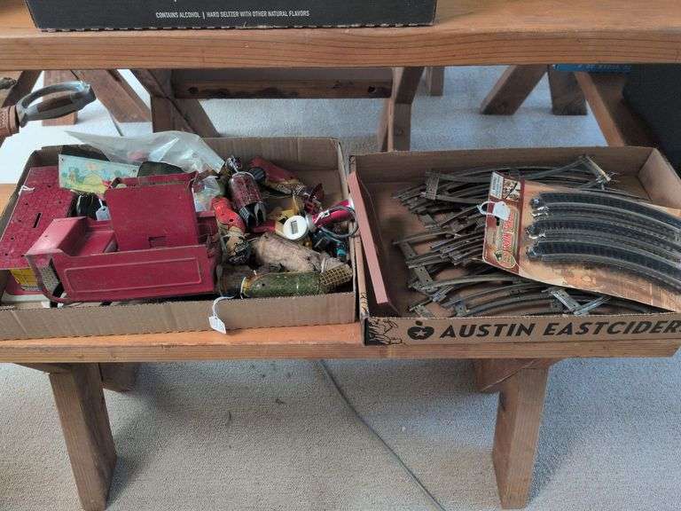 Vintage toy parts and train tracks image