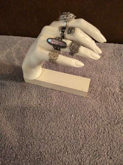 5 vintage rings, bracelet and hand display image