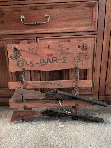 2 Wyandotte double barrel cork rifles with stand image
