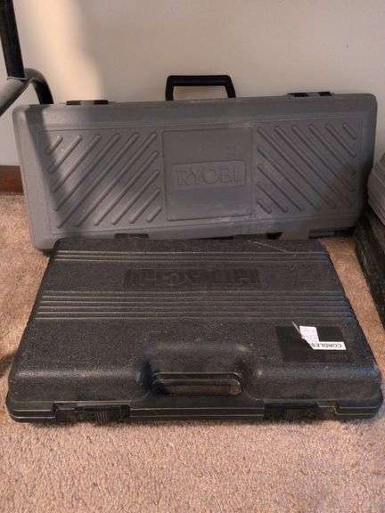 Hitachi cordless drill and Ryobi corded electric reciprocating saw w/cases image