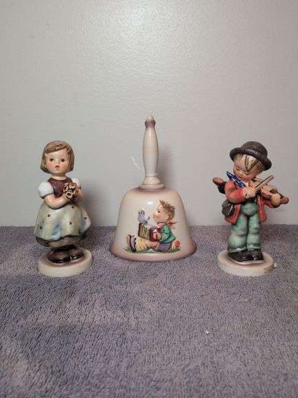 2 Goebel Hummel figures and bell: 5.25" For Mother, 5.25" Little Fiddler, 1st edition "Lets sing" image