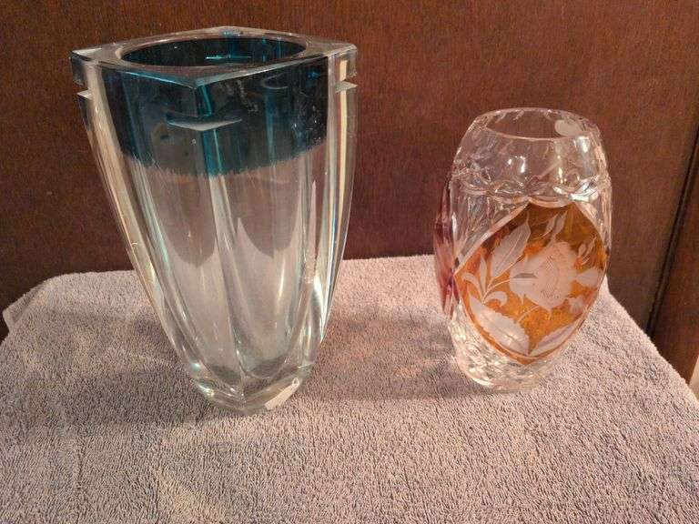 2 crystal vases: 10" Waterford and 8" Julia image