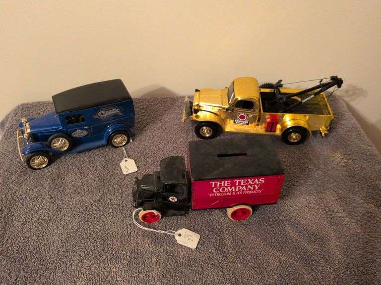 1990s Livery Classic Ltd Cooper Tires liner bank, Ertl 1925 Bulldog Mac truck bank and Ertl Havoline 1946 Dodge Power wagon image