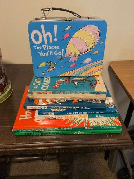 Dr. Seuss lunchbox and books(including Cat in the Hat Comes Back 1958 Book club edition) image