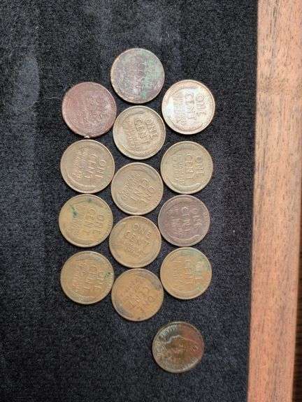 1898 Indian Head Cent & 13 Lincoln Wheat Pennies image