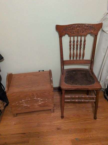 Vintage wooden chair and wooden chest image