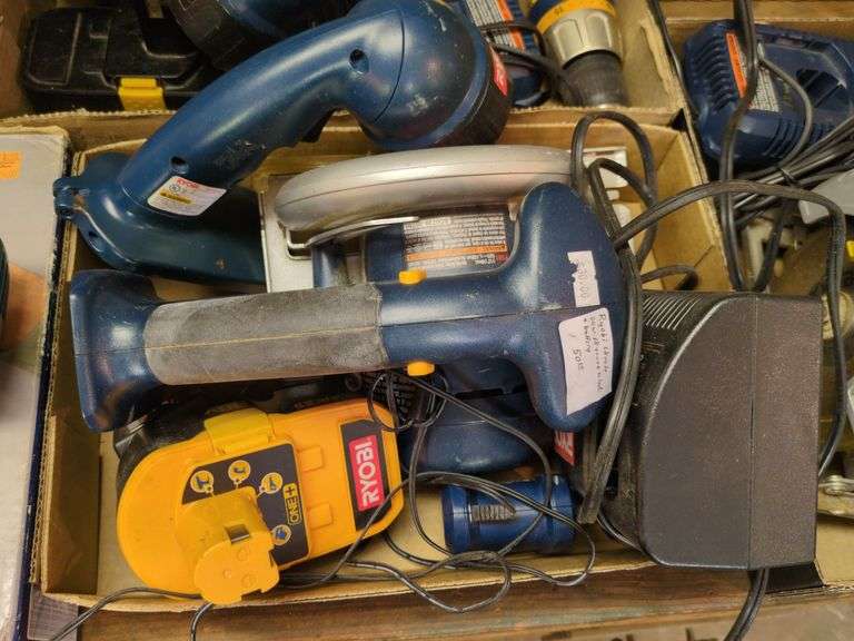 Ryobi Saw, Work Light, Battery, and Charger image