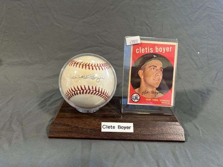 Clete Boyer Signed Baseball and Card display Set