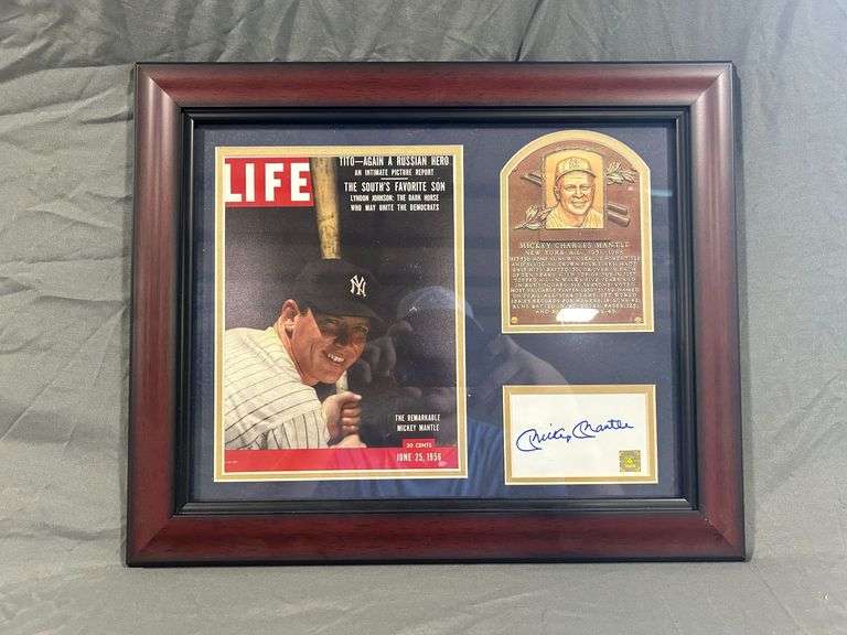 Framed Mickey Mantle 1956 Life Magazine Picture and Signature