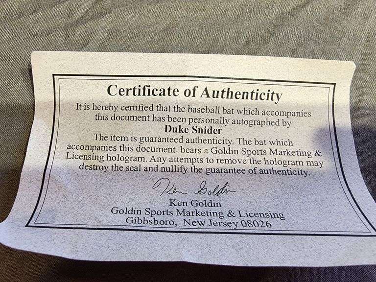 Duke Snider Autographed Adirondack Bat