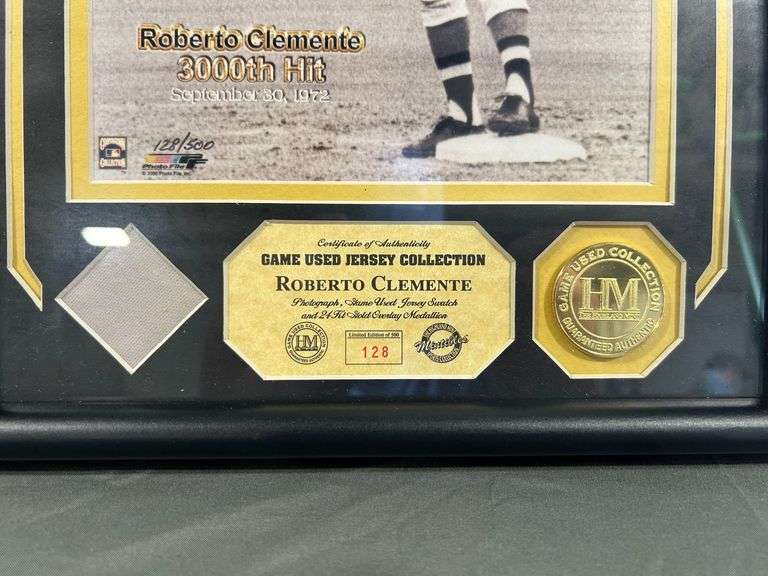 Roberto Clemente Framed Game Used Jersey Piece