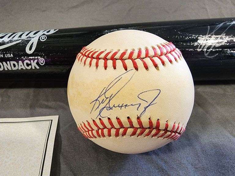 Ken Griffey Jr Autographed Rawlings Bat and Ball