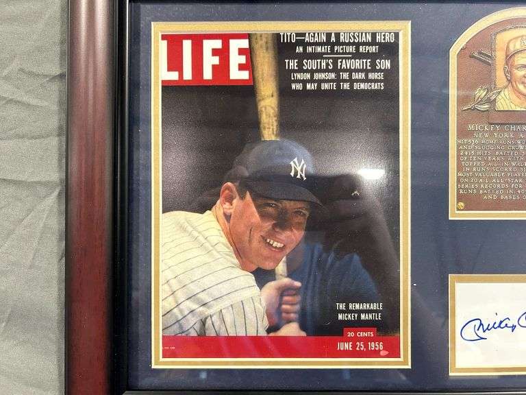 Framed Mickey Mantle 1956 Life Magazine Picture and Signature