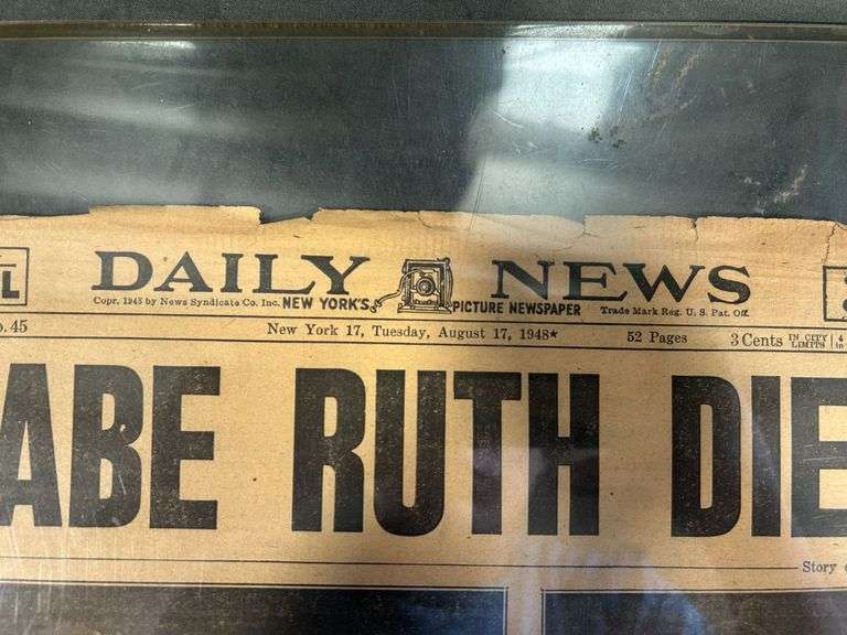 Babe Ruth August 17th 1948 New York Daily Newspaper