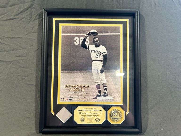 Roberto Clemente Framed Game Used Jersey Piece