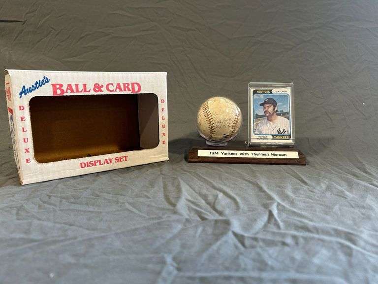 1974 Yankees Team Signed Baseball and Card Display Set