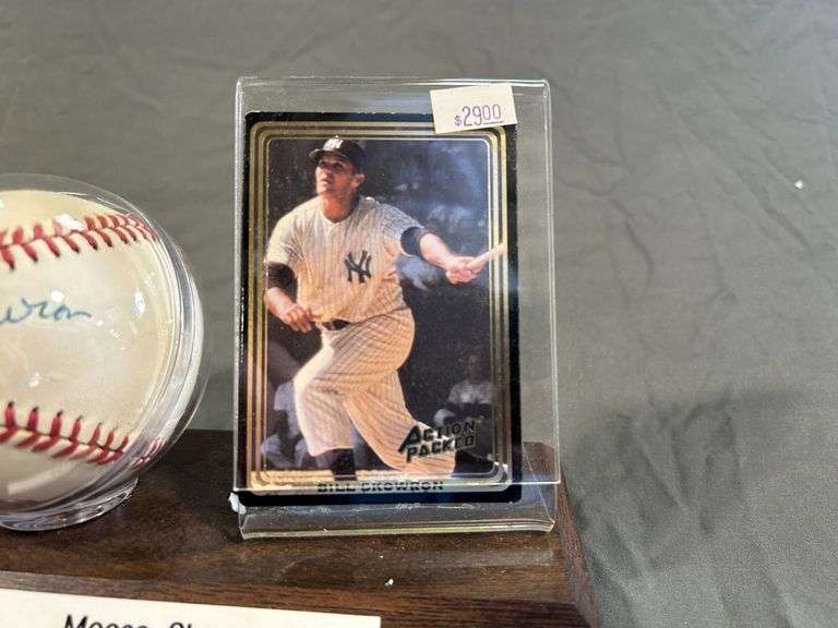 Moose Skowron Signed Baseball and Card Display Set