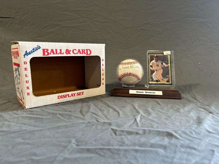 Moose Skowron Signed Baseball and Card Display Set