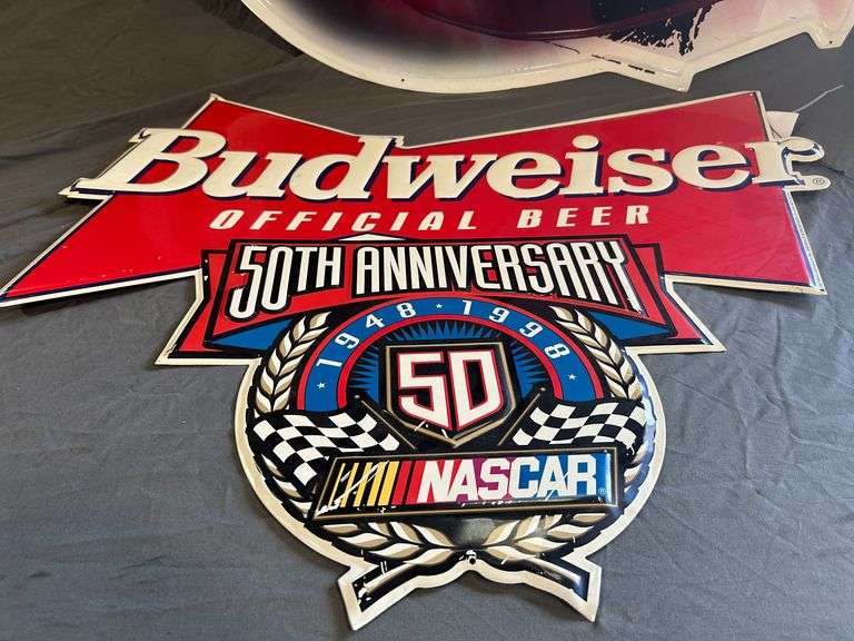 Two Budweiser Metal Nascar Signs
