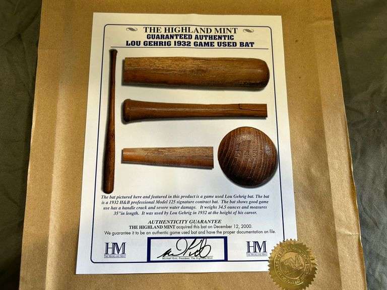Lou Gehrig Framed Game Used Bat Piece