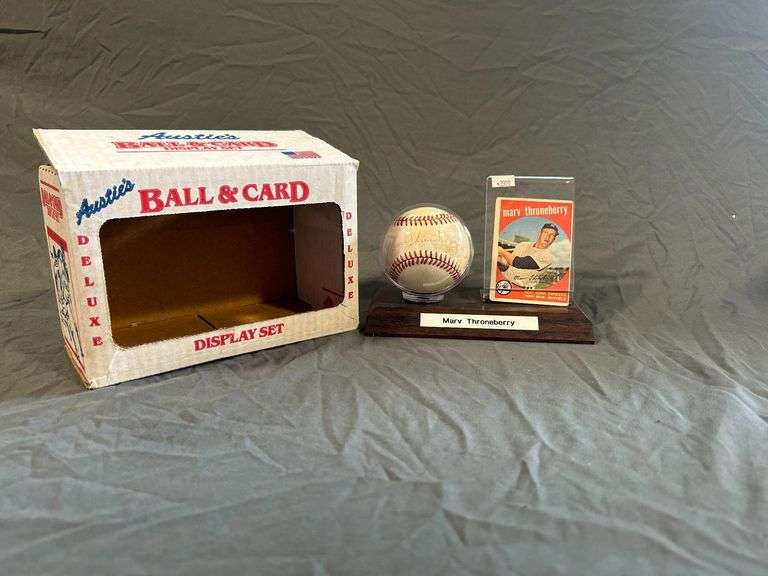 Marv Throneberry Signed Baseball and Card Display Set