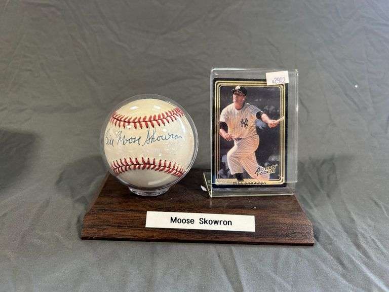 Moose Skowron Signed Baseball and Card Display Set
