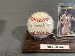 Moose Skowron Signed Baseball and Card Display Set