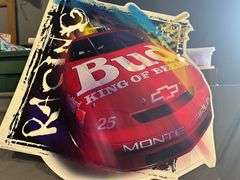 Two Budweiser Metal Nascar Signs