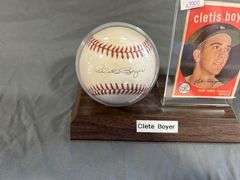 Clete Boyer Signed Baseball and Card display Set