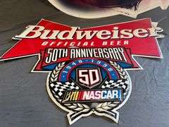 Two Budweiser Metal Nascar Signs