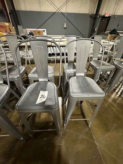 (4x) Gray Metal Bar Height Chairs