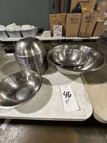 Stack of 10" Stainless Steel Food Bowls