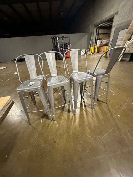 (4x) Gray Metal Bar Height Chairs