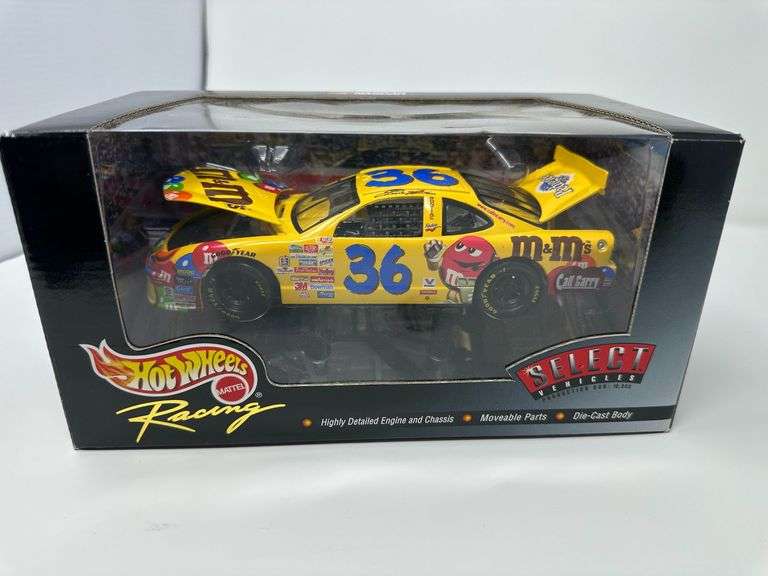 1999 Hot Wheels Select Racing 1:24 (Box w mirror base and window, raised hood and deck lid) M&M’s #36 Ernie Irvan 22778